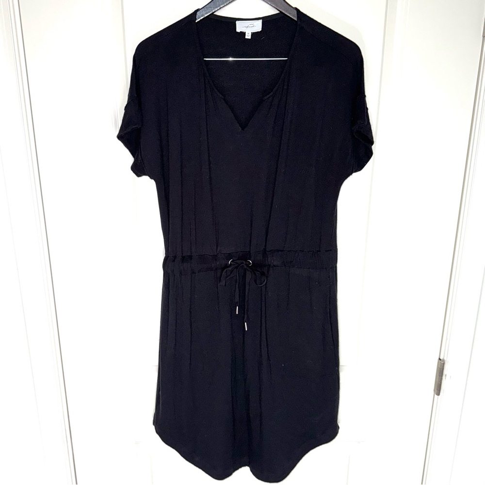 Soma WKND Softlite Black V-Neck Short Sleeve Drawstring Tee Shirt Dress - M